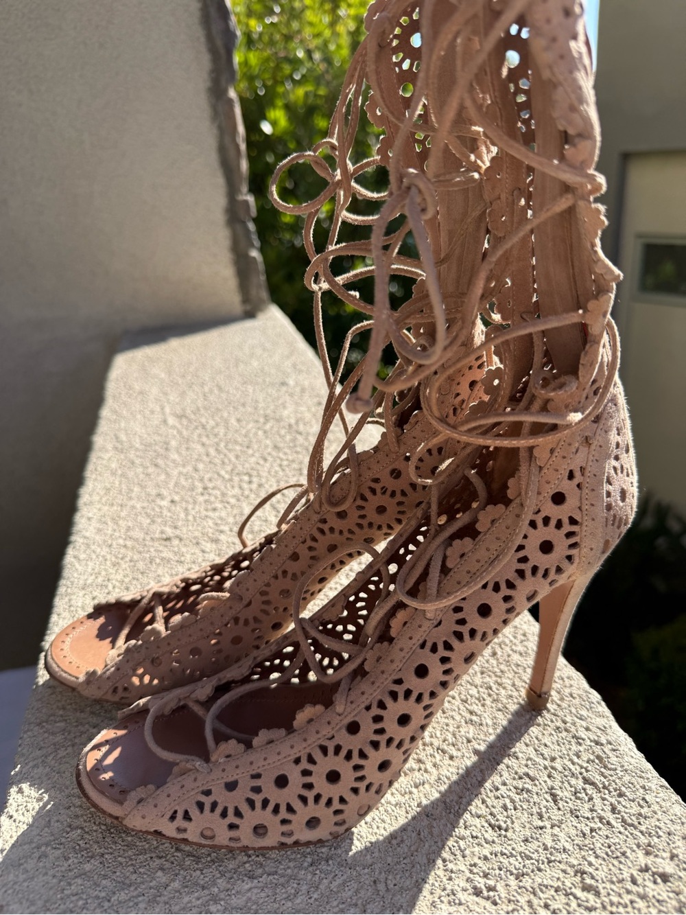 Alaia laser cut lace up booties
